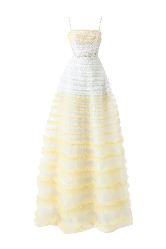 Steele Ball Gown Ruffle Trim Organza Floor Length Dress