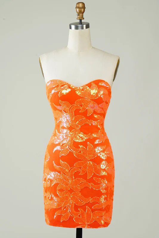 Mini Women Dress with a Short Hem for a Young and Trendy StyleStrapless Orange Tight Homecoming Dress
