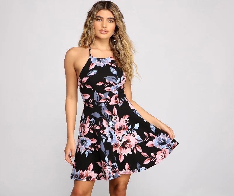 Midi wedding guest dresses in navy blue for a formal affairSummer Mood Floral Skater Dress