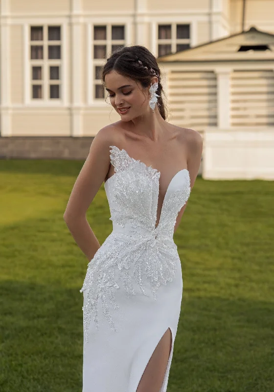 Chiffon and tulle combination wedding dresses​Sweetheart Mermaid Bridal Dress with Beautiful Details