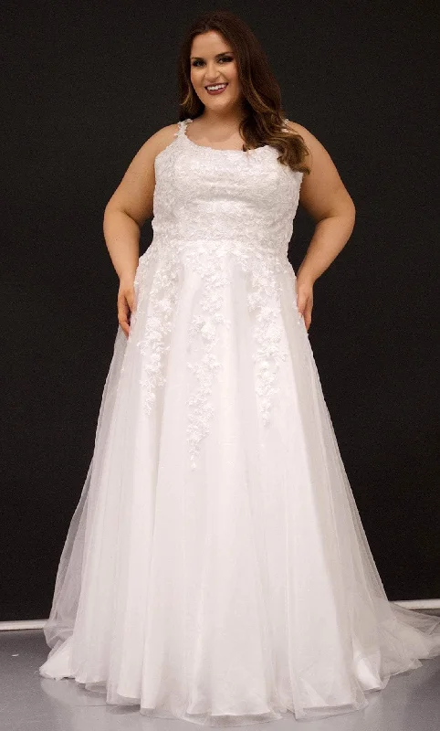 Empire - line wedding dresses with a ruffled skirt​Sydney's Closet Bridal SC5299 - Scoop Embroidered Bridal Gown