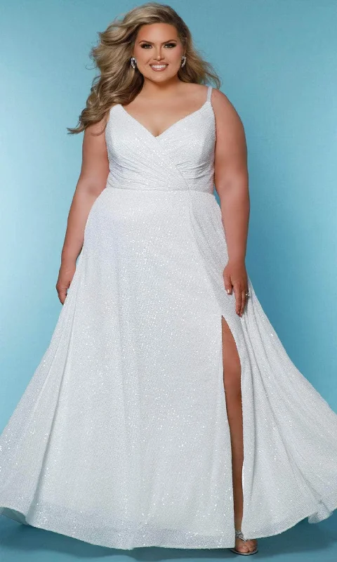V - neck organza wedding dresses for a romantic touch​Sydney's Closet Bridal SC5305 - Sequin Sleeveless Bridal Gown
