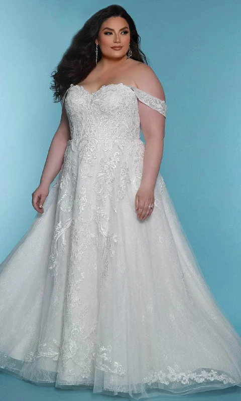 Trumpet - style wedding dresses with a train​Sydney's Closet Bridal SC5307 - Floral Lace Applique Sweetheart Bridal Gown
