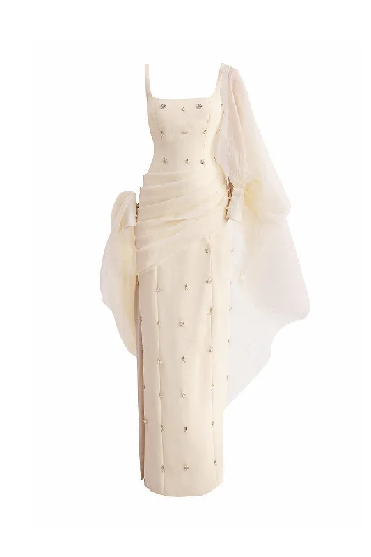 Halter - neck party dresses for a stylish and secure fit​Sylvia Sheath Square Neck Twill Floor Length Dress