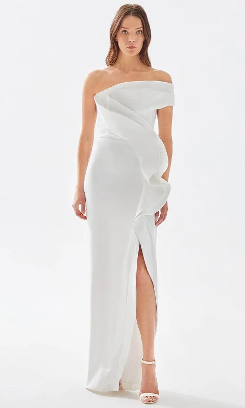 Two - piece wedding dresses with a crop top​Tarik Ediz 52029 - Asymmetrical Ruffled Prom Dress
