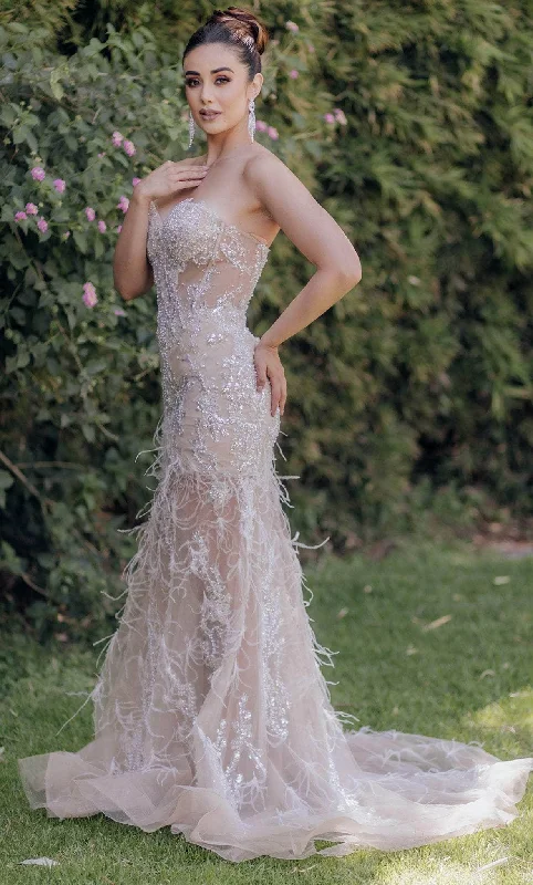 Mermaid silhouette wedding dresses with lace appliques​Terani Couture 232GL1444 - Sweetheart Illusion Evening Gown