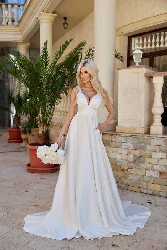 Wedding dresses with a detachable skirt for versatility​Tina Holly BA269W Long A Line Simple Wedding Dress