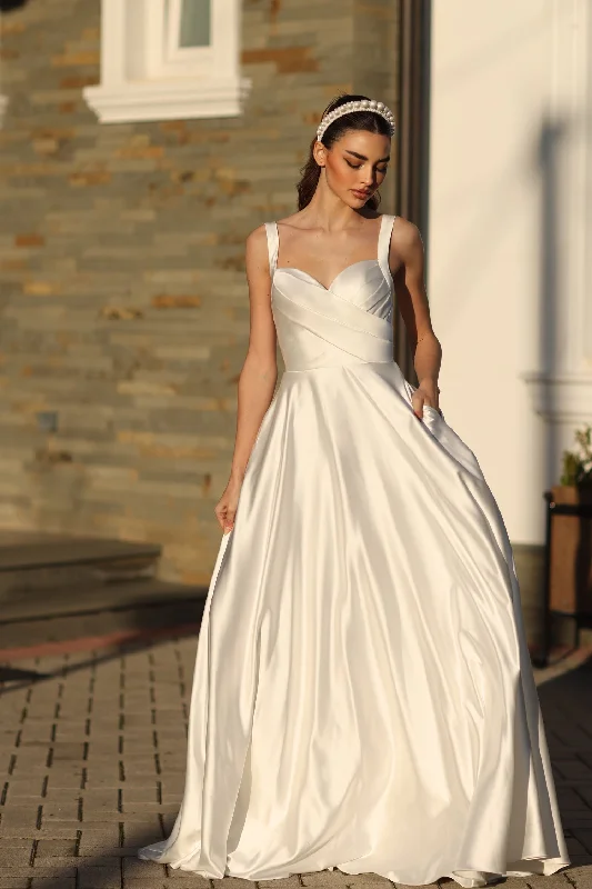 Two - piece wedding dresses with a crop top​Tina Holly BB210W Pleated A Line Long Ball Gown Wedding Dress