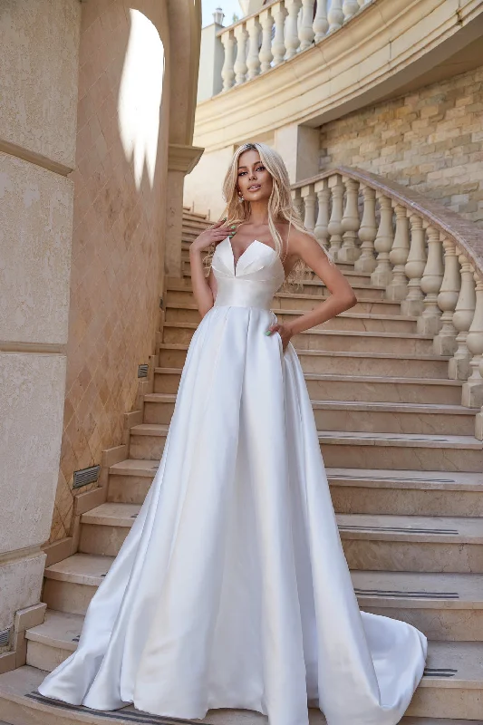 Sheath satin wedding dresses for a sleek appearance​Tina Holly TA611W Long Ball Gown Simple Wedding Dress