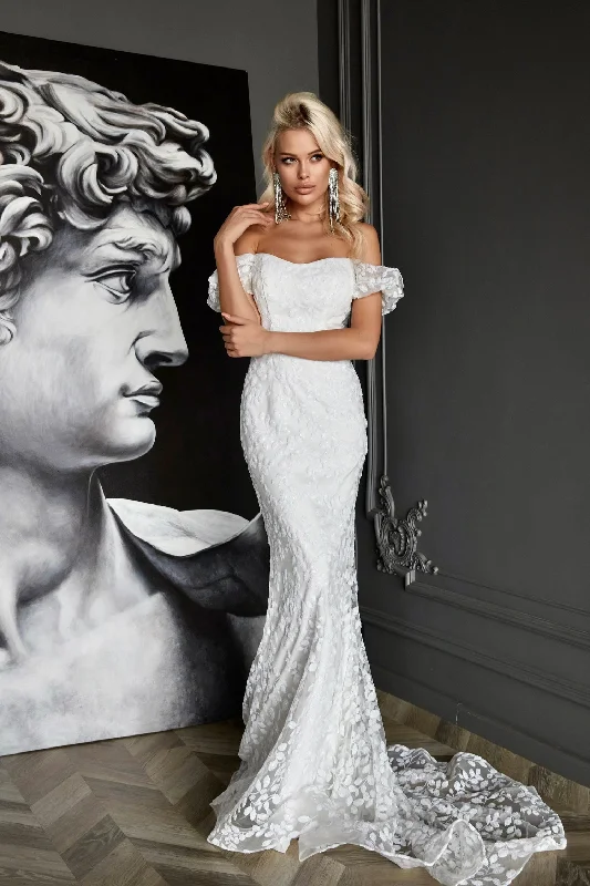 Long - sleeved lace wedding dresses for a modest style​Tina Holly TK024W Bridal Long Gown Mermaid Sequin Wedding Dress