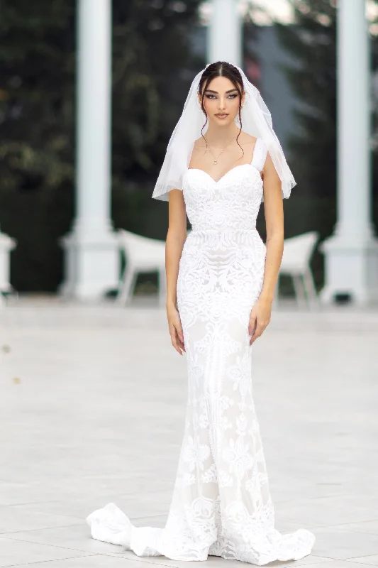 Tea - length wedding dresses with a vintage charm​Tina Holly TW103 Long Mermaid Bridal Sequin Wedding Dress