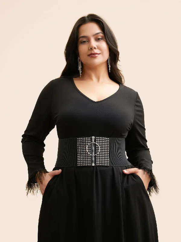 Party dresses with a geometric pattern for a contemporary look​Vintage Zipper Elastic Waist Wide Belt