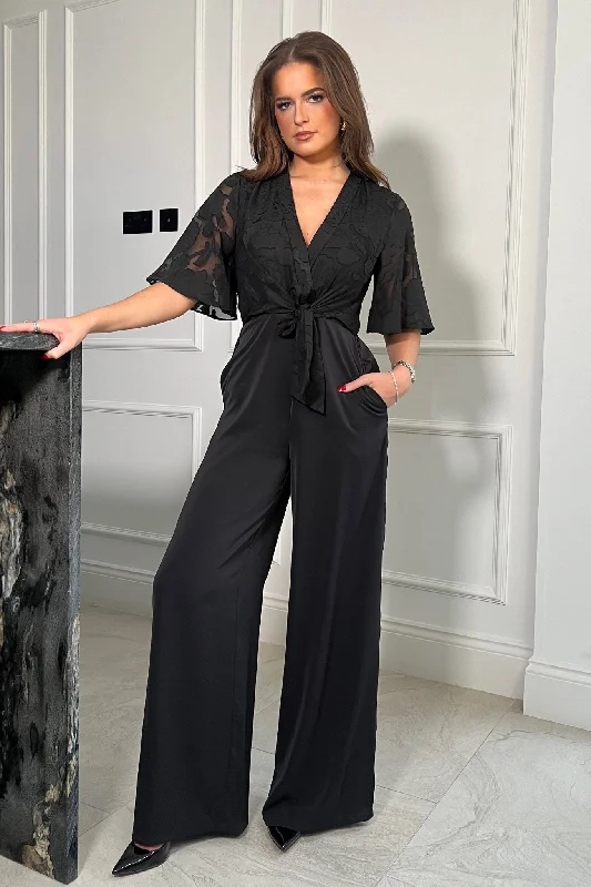 Polka - dot - printed wedding guest dresses with short sleevesViola Tie Detail Floral Burn Out Jumpsuit