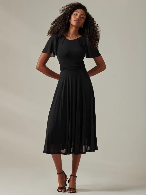 Prom dresses with ruched bodices and organza sleeves for a romantic lookAyla Plain Mesh Maxi Dress, Black