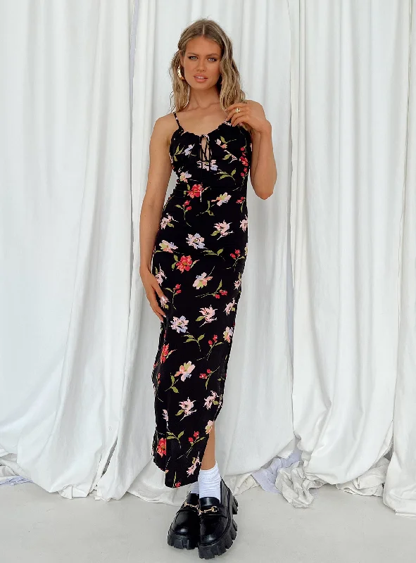 Prom dresses with pom - pom - decorated hems and cotton - blend fabrics for a playful and comfortable formal styleBrailey Maxi Dress Black Multi