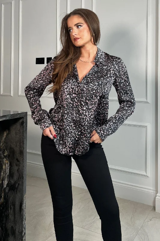 Carlie Navy Animal Print Long Sleeves Shirt