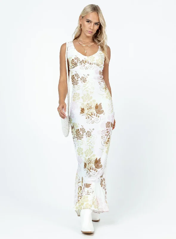 Formal dresses with tassel - adorned belts and tiered skirts for a stylish and festive formal eventCisco Maxi Dress White Multi