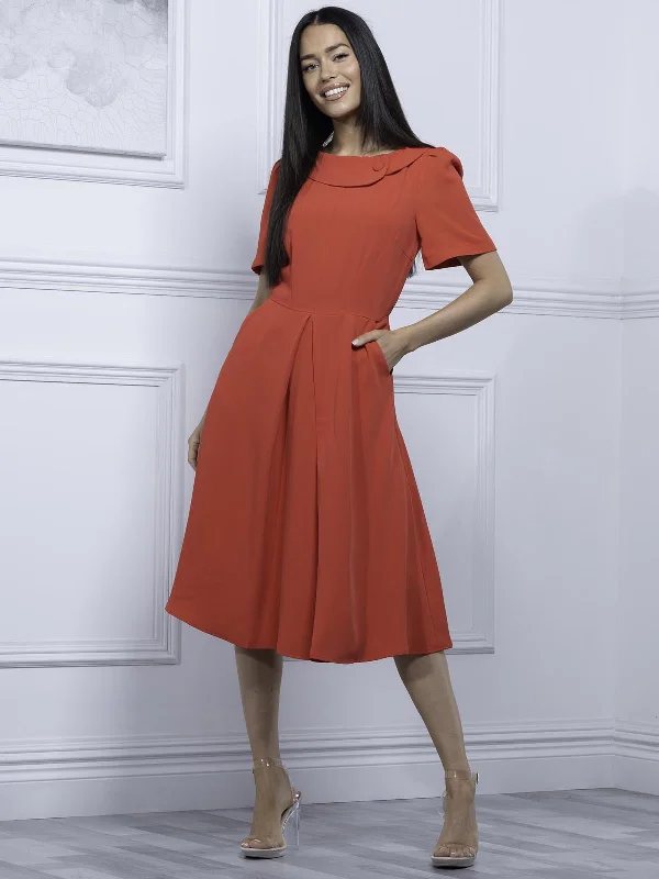 Jolie Moi Debora Button Neck Dress, Red