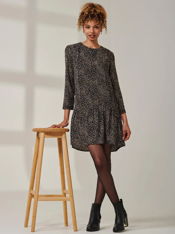 Jolene Tiered Hem Tunic Dress, Black Animal