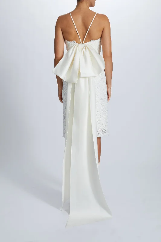 Prom dresses with lace - trimmed sleeves and empire - style waists for a flattering and vintage - inspired formal affairGuipure Lace Bow Dress