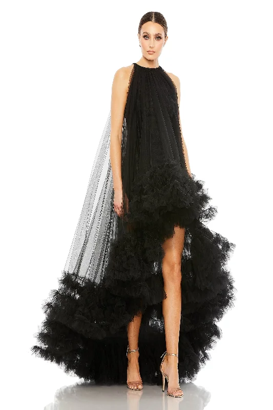 Prom dresses with one - shoulder designs and feather accents for a bold statementMac Duggal 68252