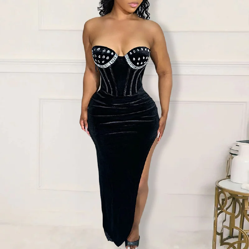 Formal dresses with empire waists and organza overlays for a feminine lookMALYBGG Monochromatic Rhinestone-Embellished Strapless Dress 900967LY
