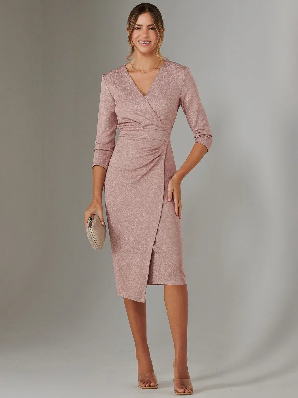 Prom dresses with ruched bodices and organza sleeves for a romantic lookMetallic Wrap Bodycon Dress, Pink