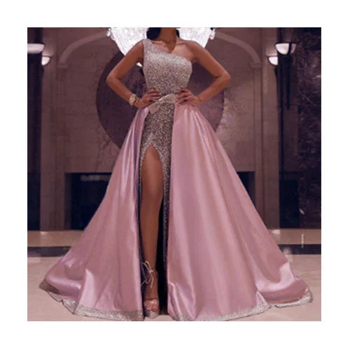 Prom dresses with side - slit pockets and solid - color fabrics for a practical and stylish formal lookOne Shoulder Slim Fit Dresses Luxury High Side Split Evening Gown Long Formal Party Wear