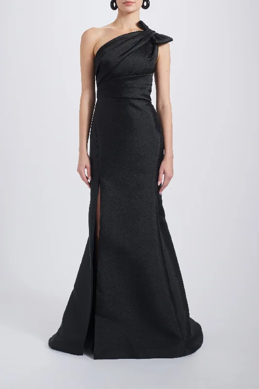 Prom dresses with gathered skirts and crystal - encrusted belts for a luxurious promMikado Draped Bodice Gown