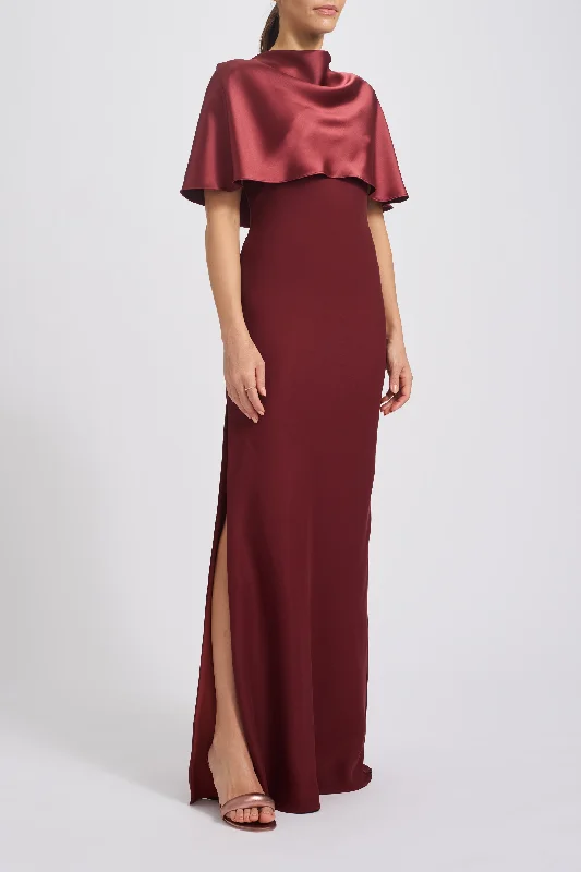 Fluid Satin Cape Gown