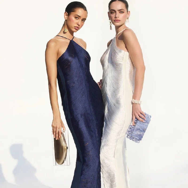 Formal dresses with tiered lace skirts and off - the - shoulder necklines for a feminine and elegant formal appearanceSexy v-neck backless women 	 2022 tassel prom dresses party evening dress