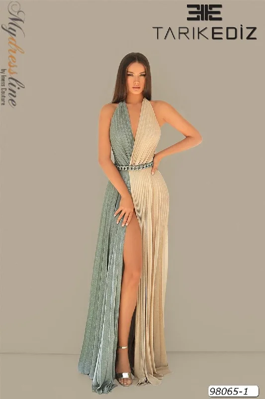 Prom dresses with lace - up side panels and ruffled bodices for a feminine and detailed lookTarik Ediz 98065