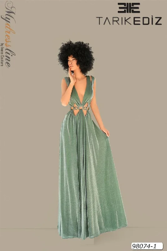 Formal dresses with fringe - trimmed sleeves and wrap - around styles for a bohemian - inspired formal eventTarik Ediz 98074